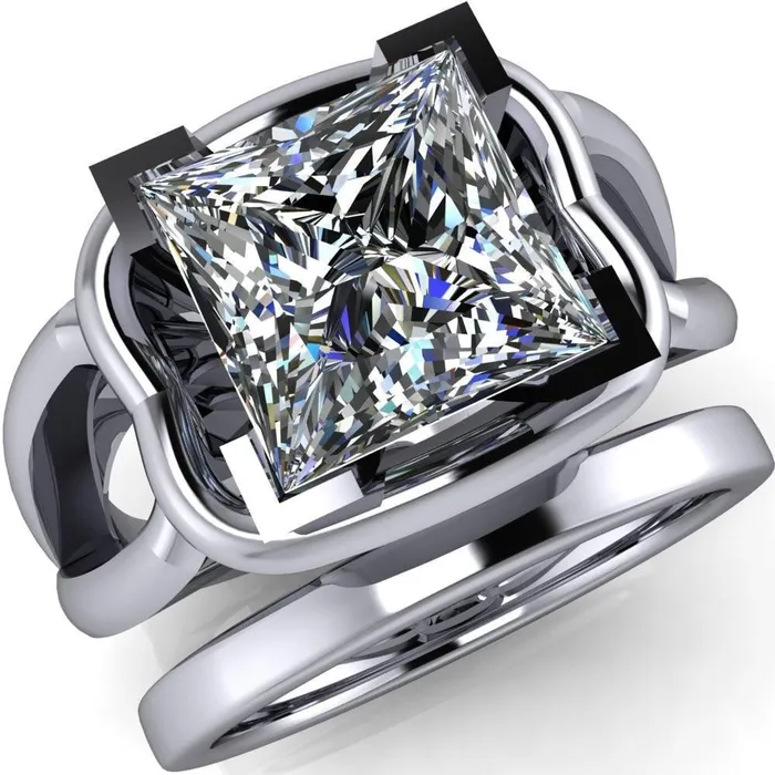 Rings Gambina PrincessSquare Moissanite Halo Setting Loop Band Ring Fire Brilliance 