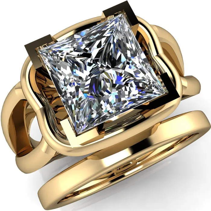 Rings Gambina PrincessSquare Moissanite Halo Setting Loop Band Ring Fire Brilliance 