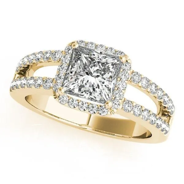 Rings Jane PrincessSquare Moissanite Split Shank Halo Engagement Ring Fire Brilliance 