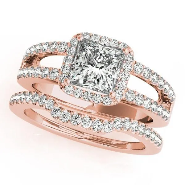 Rings Jane PrincessSquare Moissanite Split Shank Halo Engagement Ring Fire Brilliance 