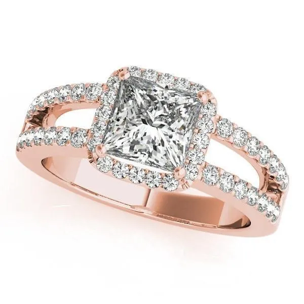 Rings Jane PrincessSquare Moissanite Split Shank Halo Engagement Ring Fire Brilliance 