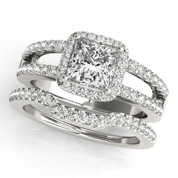 Rings Jane PrincessSquare Moissanite Split Shank Halo Engagement Ring Fire Brilliance 