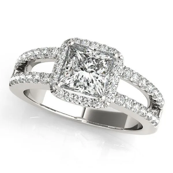 Rings Jane PrincessSquare Moissanite Split Shank Halo Engagement Ring Fire Brilliance 