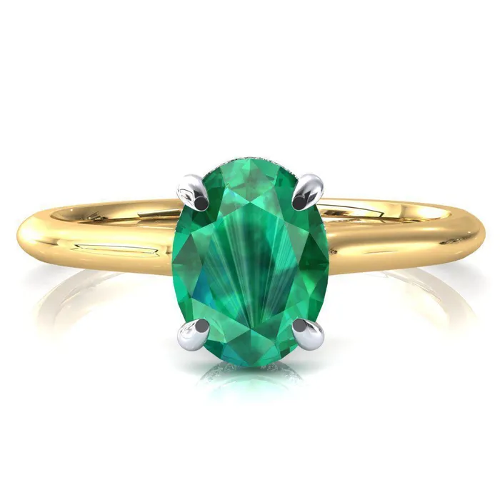Rings Janey Oval Emerald 4 Prongs Claw Floating Halo Inverted Cathedral Ring Fire Brilliance 