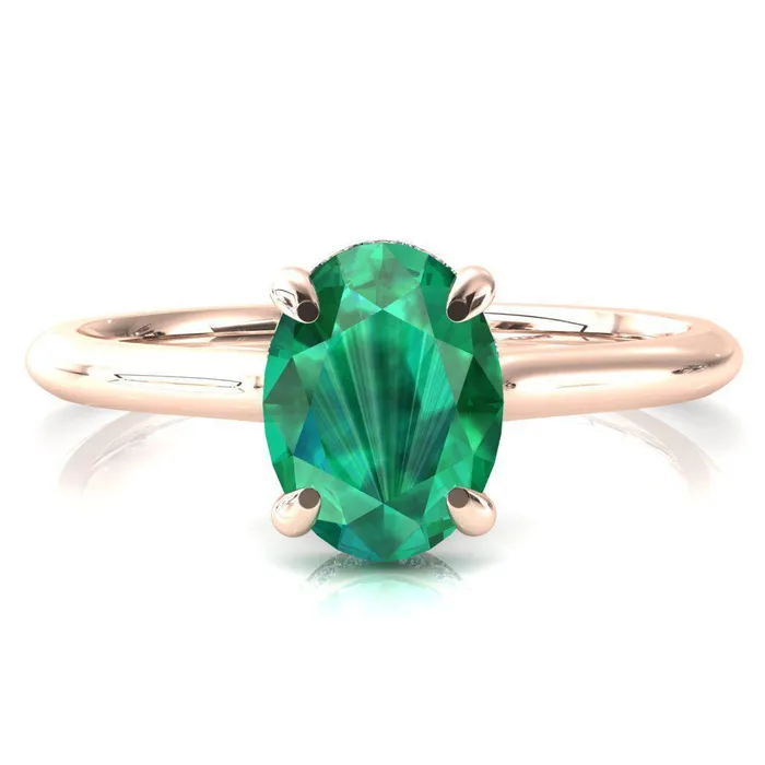 Rings Janey Oval Emerald 4 Prongs Claw Floating Halo Inverted Cathedral Ring Fire Brilliance 