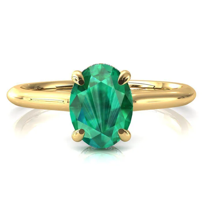 Rings Janey Oval Emerald 4 Prongs Claw Floating Halo Inverted Cathedral Ring Fire Brilliance 