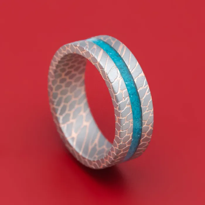 Rings Lashbrook Superconductor Mens Ring with Turquoise Inlay Custom Made Band Rings Lashbrook Superconductor Mens Ring with Turquoise Inlay Custom Made Band
