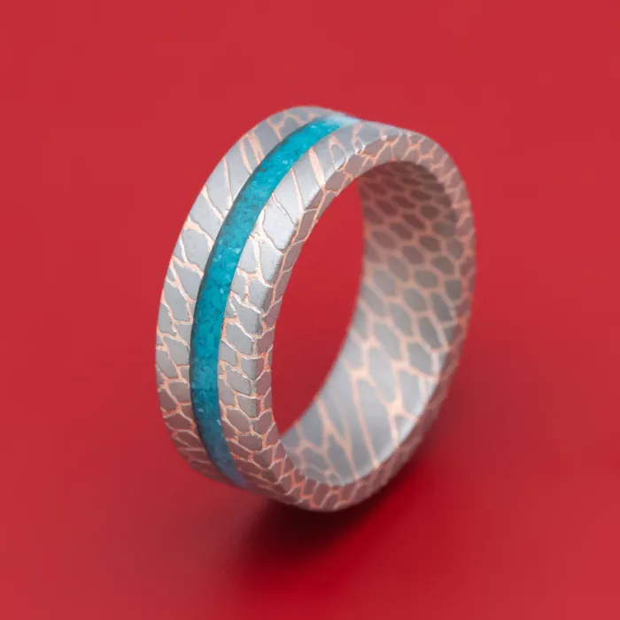 Rings Lashbrook Superconductor Mens Ring with Turquoise Inlay Custom Made Band
