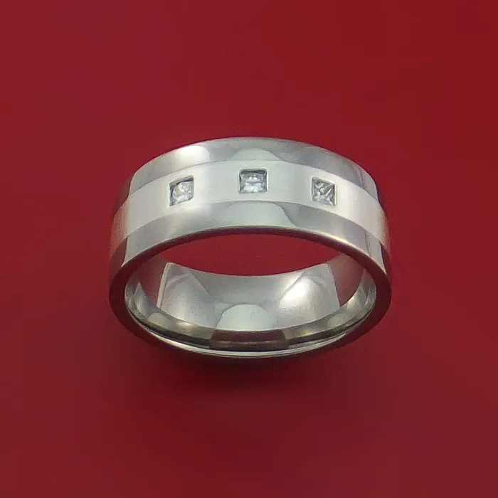 Rings Lashbrook Titanium Ring with Silver Inlay and Princess Cut Diamonds Custom Made Wedding Band Rings Lashbrook Titanium Ring with Silver Inlay and Princess Cut Diamonds Custom Made Wedding Band