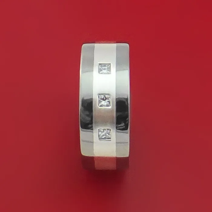 Rings Lashbrook Titanium Ring with Silver Inlay and Princess Cut Diamonds Custom Made Wedding Band Rings Lashbrook Titanium Ring with Silver Inlay and Princess Cut Diamonds Custom Made Wedding Band