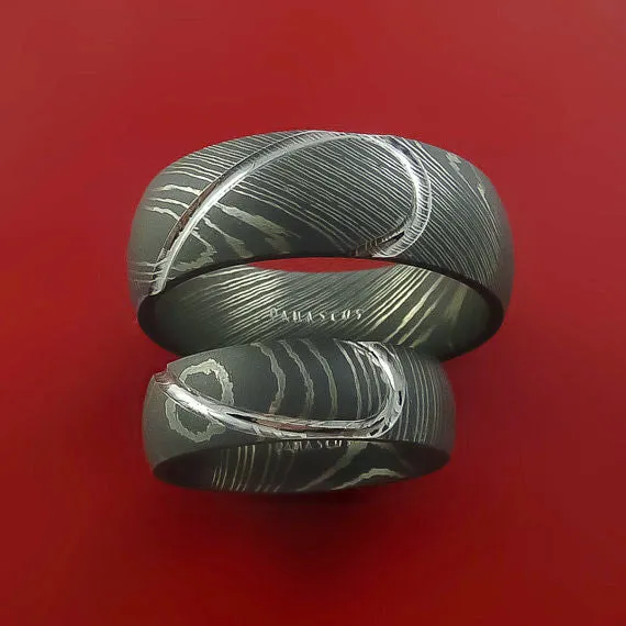 Rings Matching Damascus Steel Heart Carved Ring Set Wedding Bands Genuine Craftsmanship Lashbrook