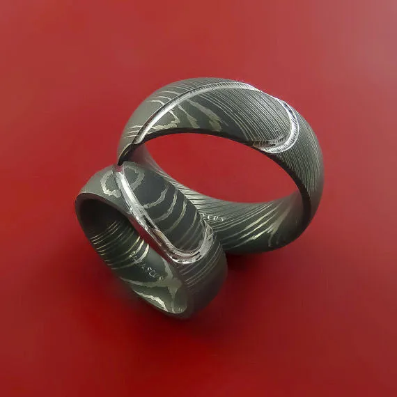 Rings Matching Damascus Steel Heart Carved Ring Set Wedding Bands Genuine Craftsmanship Lashbrook