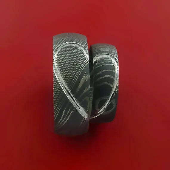 Rings Matching Damascus Steel Heart Carved Ring Set Wedding Bands Genuine Craftsmanship Lashbrook