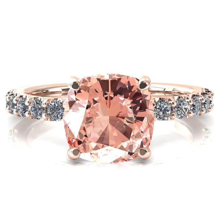 Rings Mylene Cushion Champagne Sapphire 4 Prong Sculptural Half Eternity Diamond Engagement Ring Fire Brilliance 