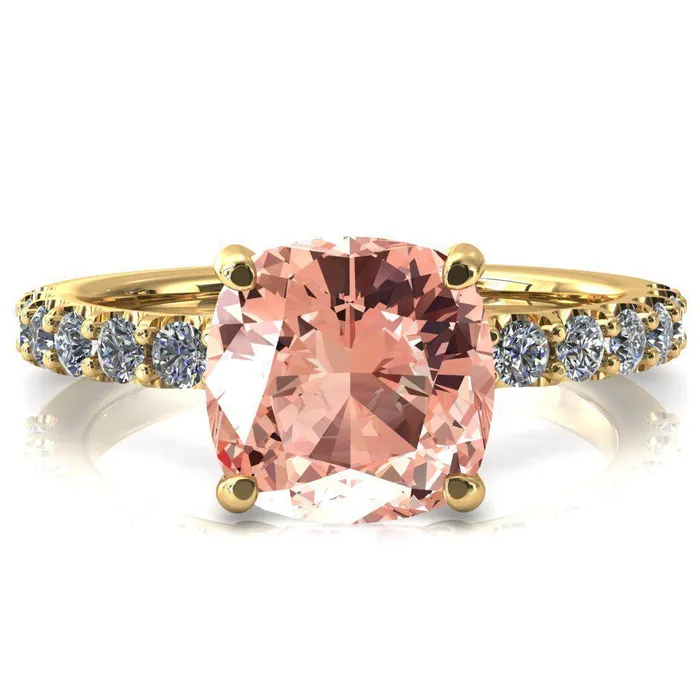 Rings Mylene Cushion Champagne Sapphire 4 Prong Sculptural Half Eternity Diamond Engagement Ring Fire Brilliance 