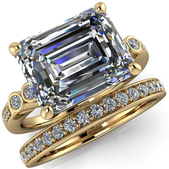 Rings Pascala Emerald Center Stone Diamond Side 4 Prong Engagement Ring Fire Brilliance 