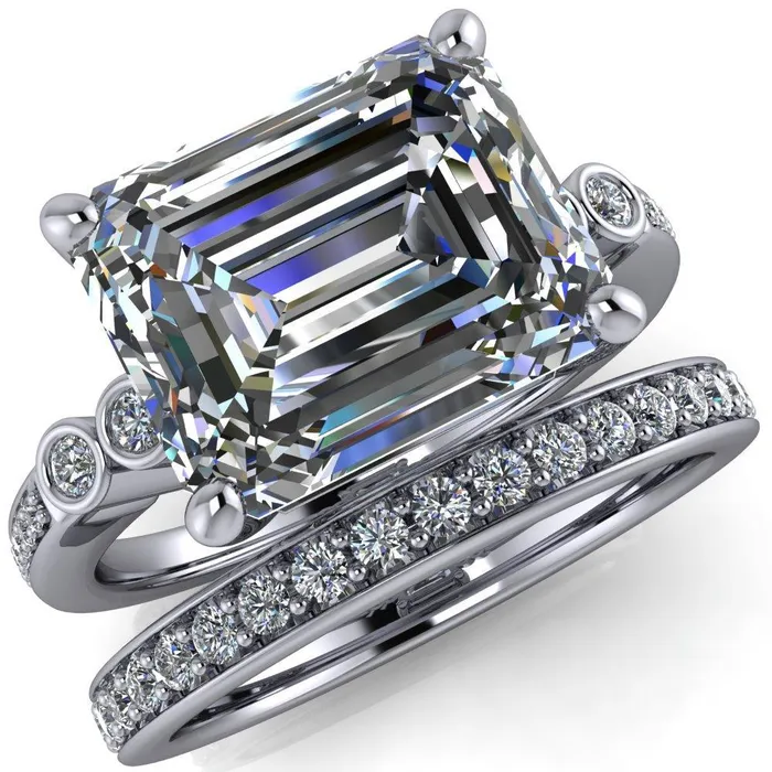 Rings Pascala Emerald Center Stone Diamond Side 4 Prong Engagement Ring Fire Brilliance 
