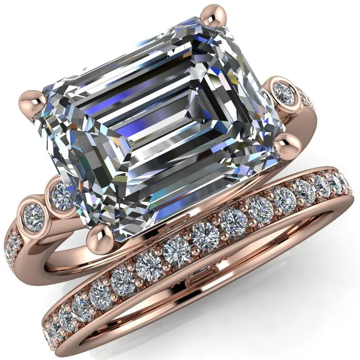 Rings Pascala Emerald Center Stone Diamond Side 4 Prong Engagement Ring Fire Brilliance 