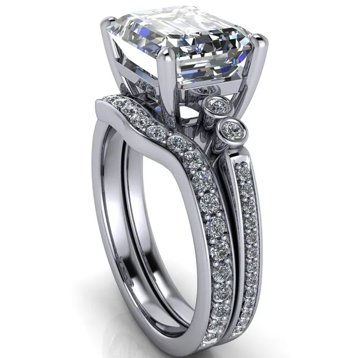Rings Pascala Emerald Center Stone Diamond Side 4 Prong Engagement Ring Fire Brilliance 