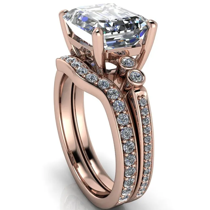 Rings Pascala Emerald Center Stone Diamond Side 4 Prong Engagement Ring Fire Brilliance 