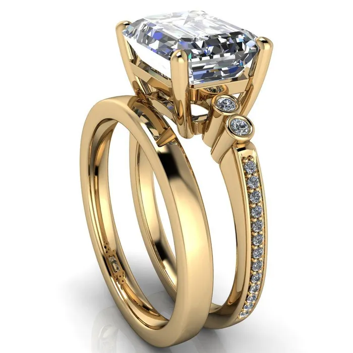 Rings Pascala Emerald Center Stone Diamond Side 4 Prong Engagement Ring Fire Brilliance 