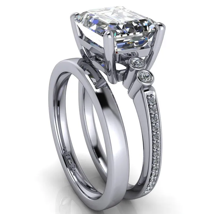 Rings Pascala Emerald Center Stone Diamond Side 4 Prong Engagement Ring Fire Brilliance 
