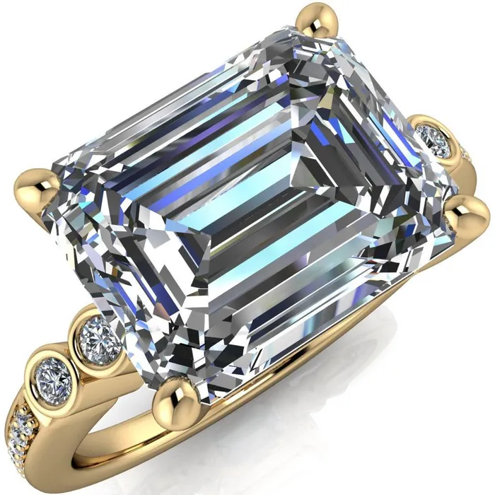 Rings Pascala Emerald Center Stone Diamond Side 4 Prong Engagement Ring Fire Brilliance 