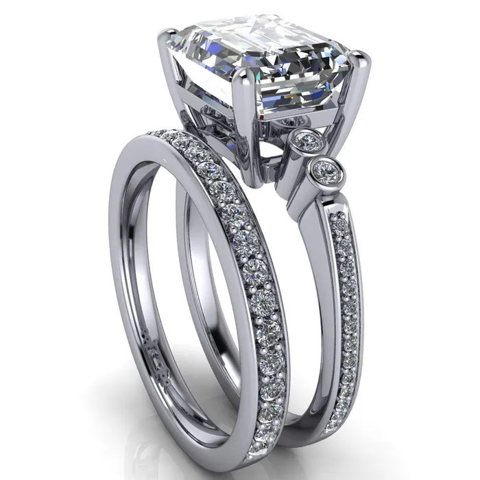 Rings Pascala Emerald Center Stone Diamond Side 4 Prong Engagement Ring Fire Brilliance 