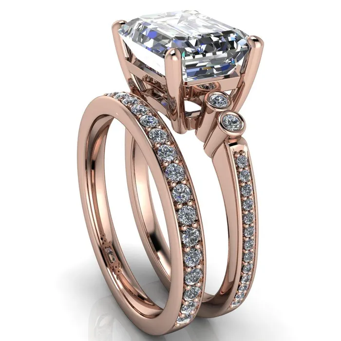 Rings Pascala Emerald Center Stone Diamond Side 4 Prong Engagement Ring Fire Brilliance 