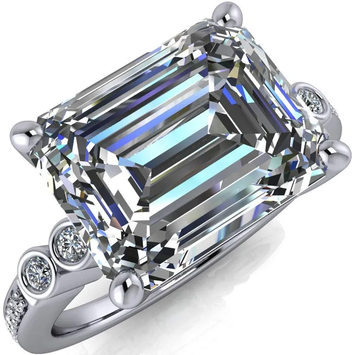 Rings Pascala Emerald Center Stone Diamond Side 4 Prong Engagement Ring Fire Brilliance 