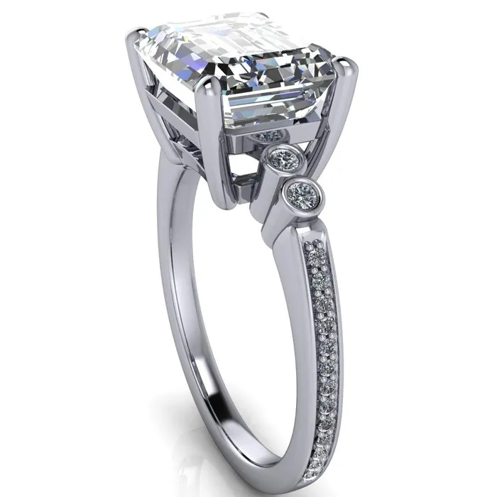 Rings Pascala Emerald Center Stone Diamond Side 4 Prong Engagement Ring Fire Brilliance 