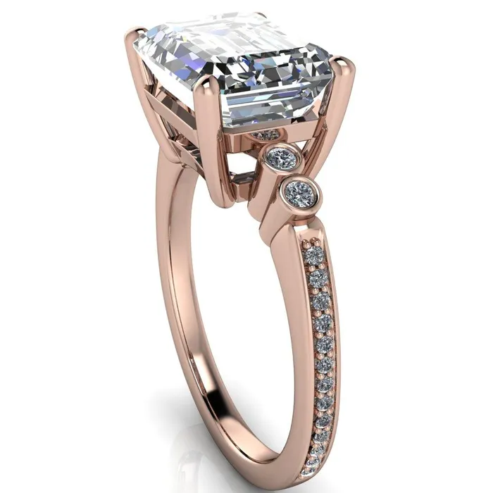 Rings Pascala Emerald Center Stone Diamond Side 4 Prong Engagement Ring Fire Brilliance 