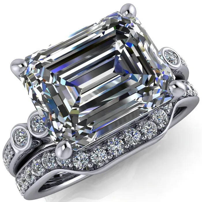 Rings Pascala Emerald Center Stone Diamond Side 4 Prong Engagement Ring Fire Brilliance 