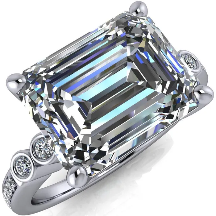 Rings Pascala Emerald Center Stone Diamond Side 4 Prong Engagement Ring Fire Brilliance 