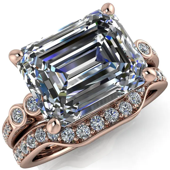 Rings Pascala Emerald Center Stone Diamond Side 4 Prong Engagement Ring Fire Brilliance 
