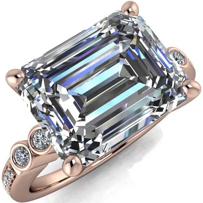 Rings Pascala Emerald Center Stone Diamond Side 4 Prong Engagement Ring Fire Brilliance 
