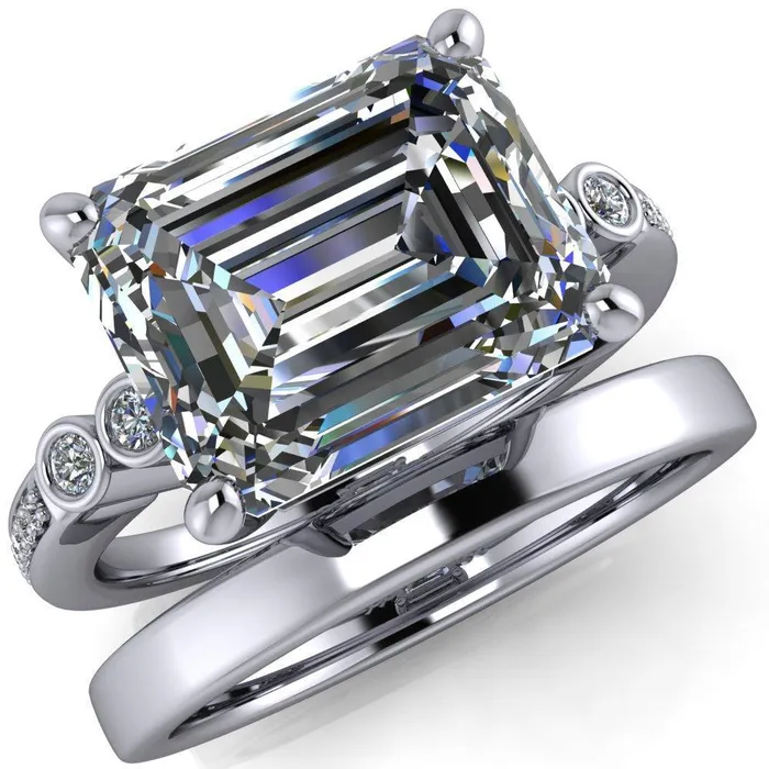 Rings Pascala Emerald Center Stone Diamond Side 4 Prong Engagement Ring Fire Brilliance 