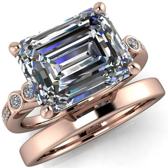 Rings Pascala Emerald Center Stone Diamond Side 4 Prong Engagement Ring Fire Brilliance 