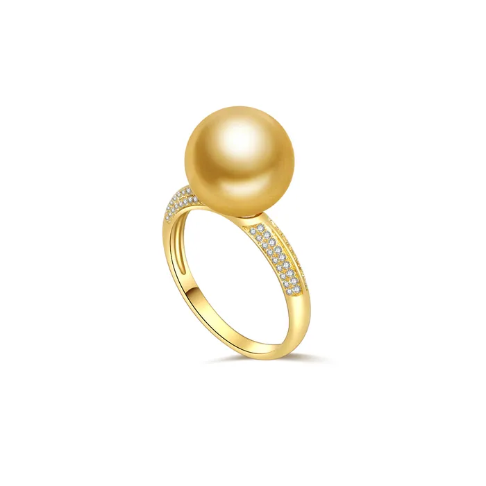 Rings Pearly Lustre 18K Solid Gold South Sea Golden Pearl Ring KR00017