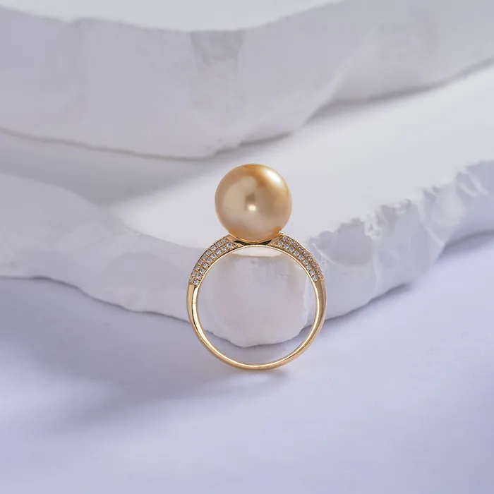 Rings Pearly Lustre 18K Solid Gold South Sea Golden Pearl Ring KR00017