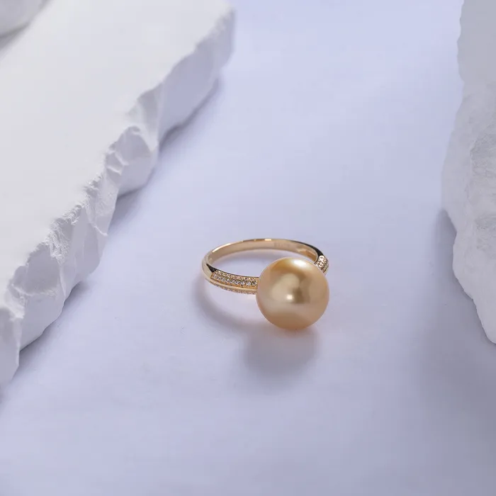 Rings Pearly Lustre 18K Solid Gold South Sea Golden Pearl Ring KR00017