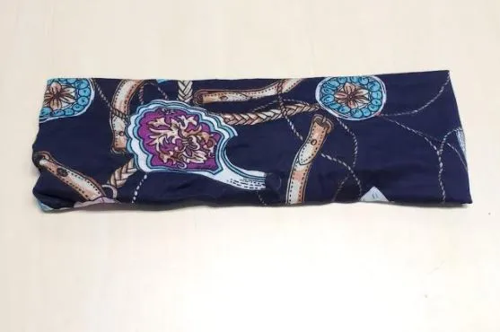 Rings POLLY H194 Navy Blue Belt Floral Print Wide Head Band