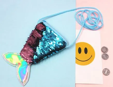 Rings POLLY L327 Blue Pink Sequined Mermaid Tail Coin Purse