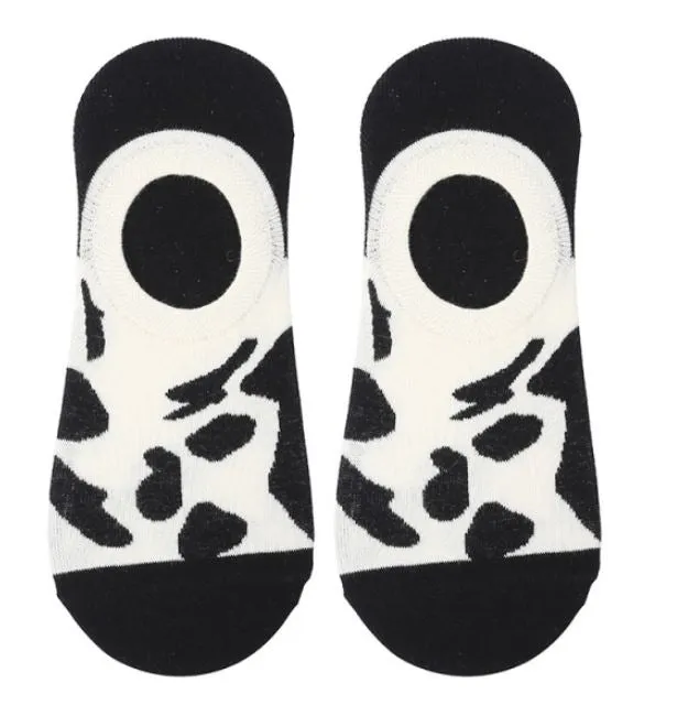 Rings POLLY SF1250 Black White Cow Print Low Cut Socks
