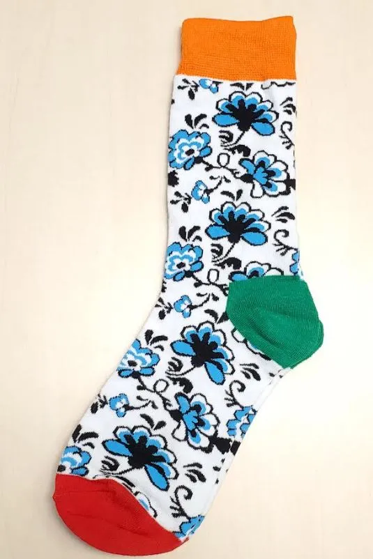 Rings POLLY SF313 White Blue Flower Socks