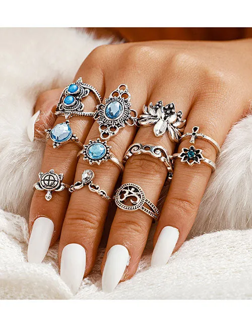 Rings RS71 Silver Color 11 Piece Ring Set 02