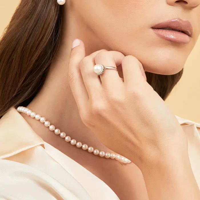 Rings spt Freshwater Pearl Diamond Halo Ring