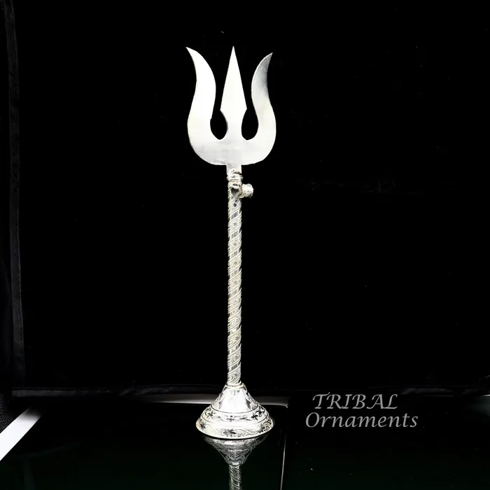 Rings TRIBAL ORNAMENTS 105 925 sterling silver customized lord Shiva trident with small Damaru silver article silver temple accessories shiva trishul su855