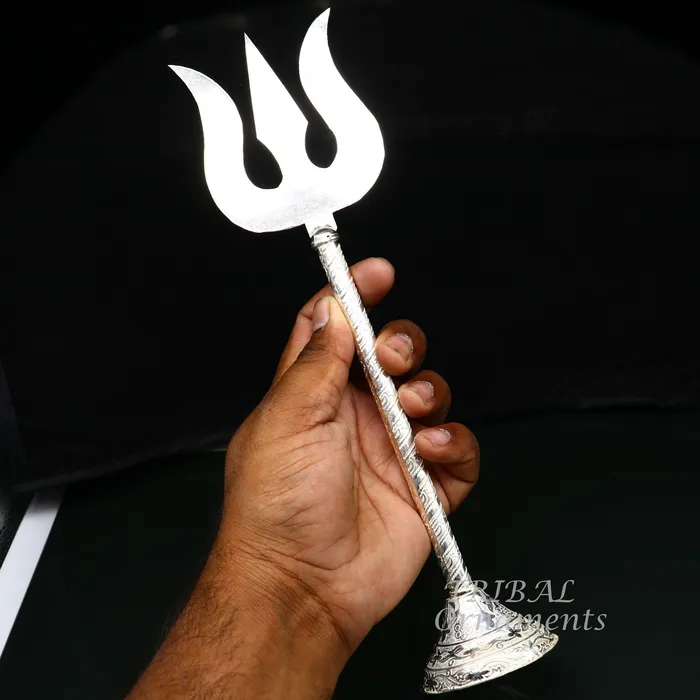 Rings TRIBAL ORNAMENTS 105 925 sterling silver customized lord Shiva trident with small Damaru silver article silver temple accessories shiva trishul su855