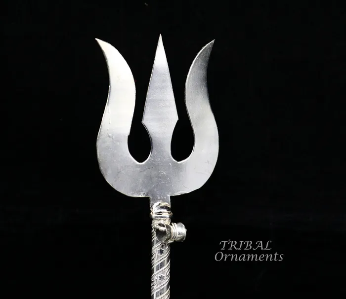 Rings TRIBAL ORNAMENTS 105 925 sterling silver customized lord Shiva trident with small Damaru silver article silver temple accessories shiva trishul su855